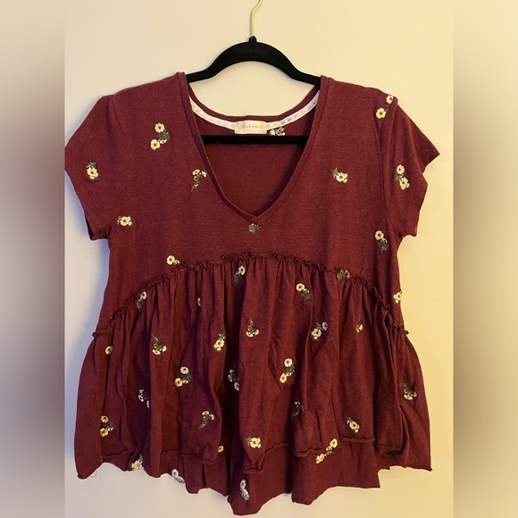 Altar'd State Burgandy Babydoll Tee - Picture 3 of 6